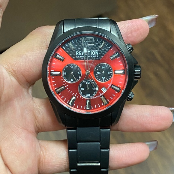 Kenneth Cole Reaction Men's 44mm Red Dial Black Bracelet Watch - Picture 1 of 4